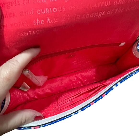 Kate spade clutch purse with dustbag blue white pink woven plaid front flap chic - Picture 14 of 16